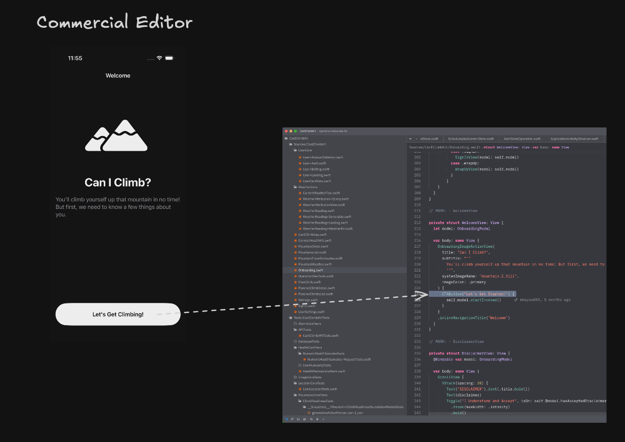 The app with the updated button text alongsize Zed.