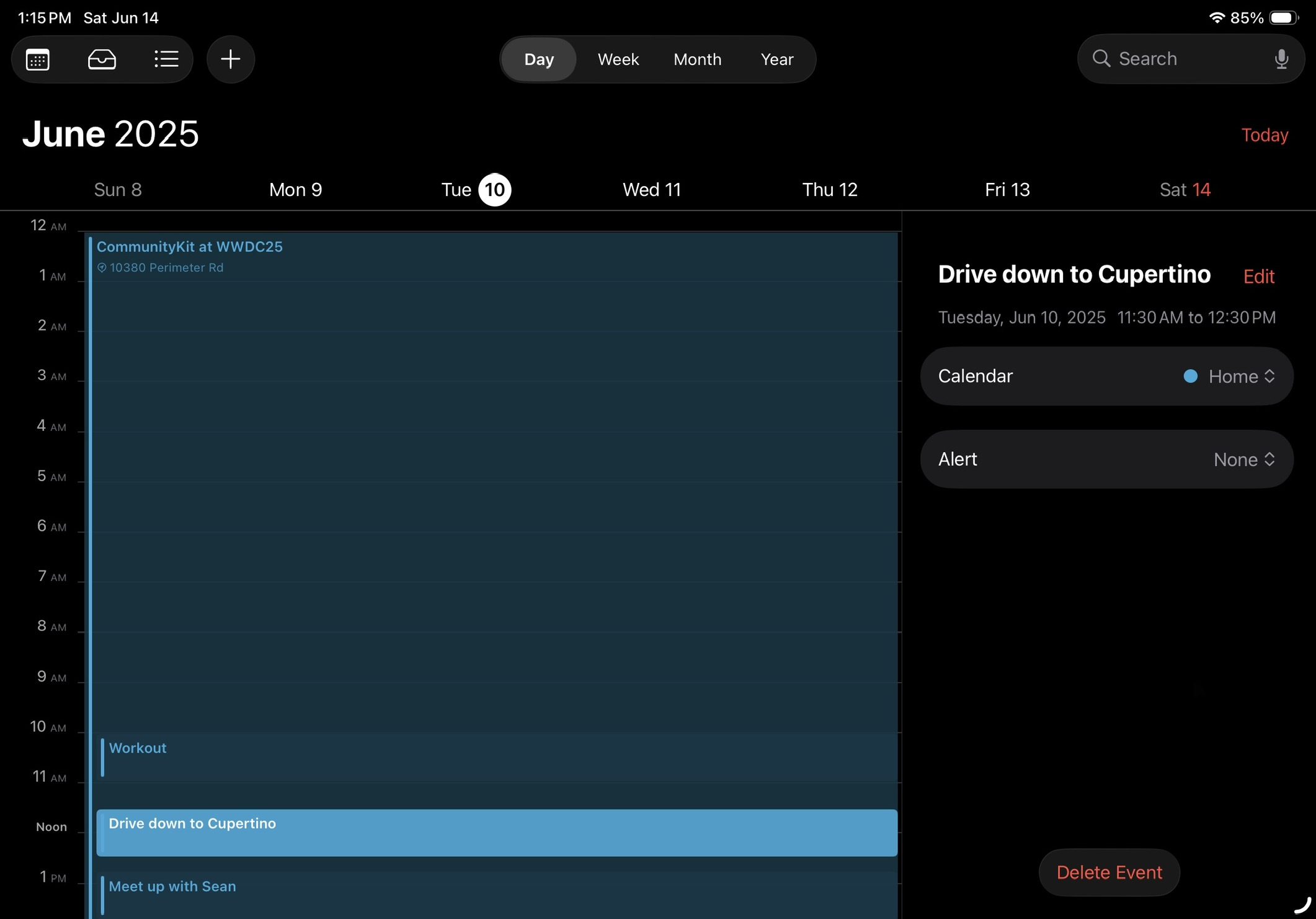 A view of part of my day on Tuesday, June 10th, 2025 on the new iPadOS calendar app.