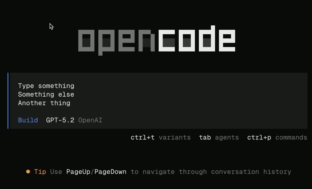 A screenshot of opencode circa January 2026.